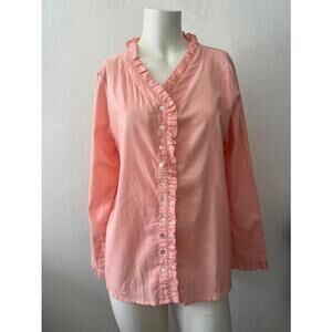 NWT women’s MUMIANXIU Pink Ruffle button down cotton long sleeve Blouse 2XL
